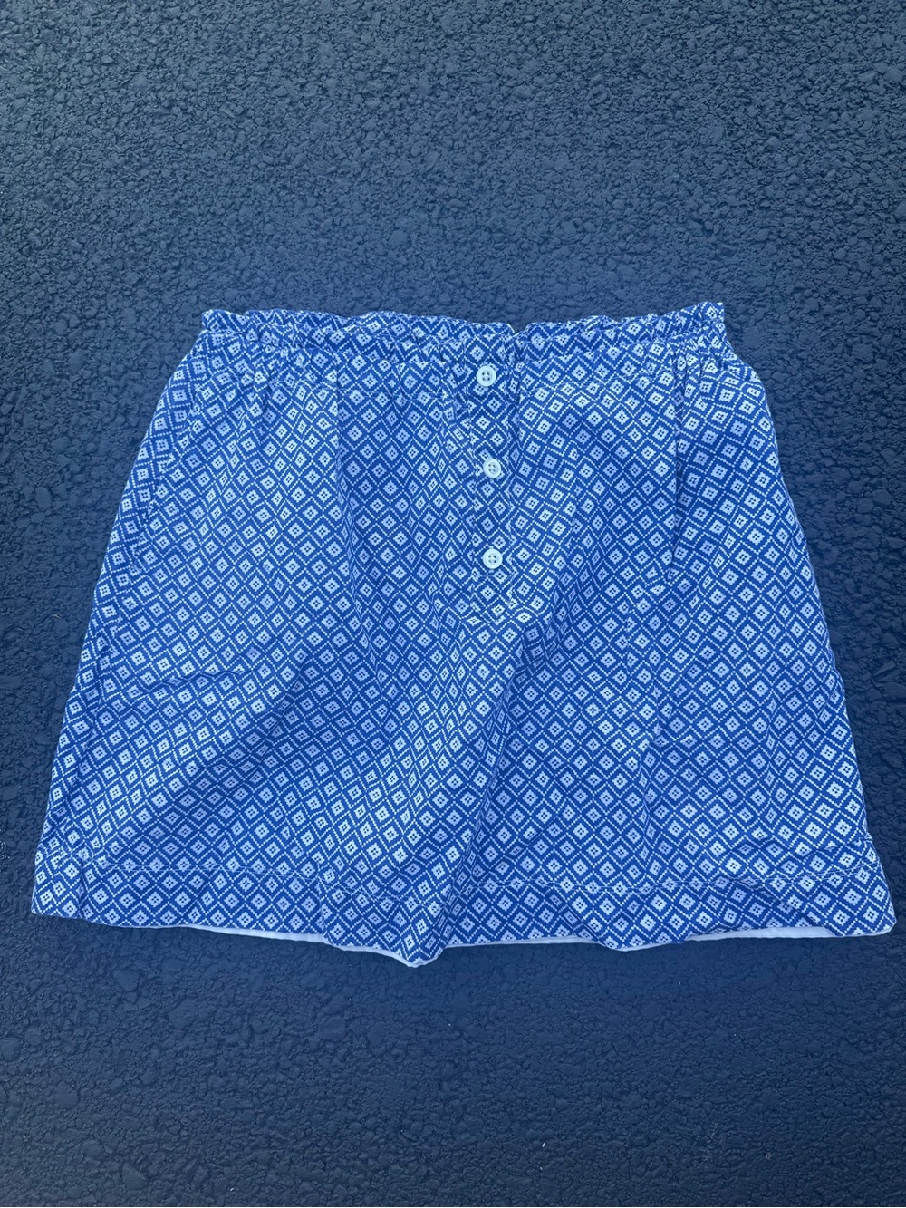 100% Cotton Blue Diamond Print Button-Front Skirt Vintage Fits like S/M
